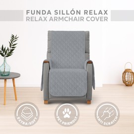 Textilhome Circus Armchair Cover, 1-Seater / Relax, Reversible Padded Sofa Protector Colour: light grey