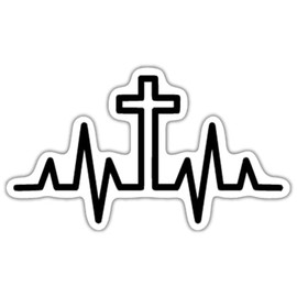 Cross Heartbeat Vinyl Decal Sticker | 2-Pack Religious Faith Design | Black on White | 5-Inch Decals for Cars, Trucks, Walls, Cups, Laptops | KCD2692B