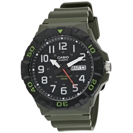 Casio MRW200H Series | Men's Analog Watch | Green | Sporty Design | 100 Meter Water Resistance | Date Display | Rotary Bezel | Regular Time Keeping (HR, Min, SEC, PM, Date, Day) | 3 Year Battery