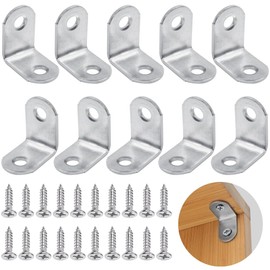 Stainless Steel L Brackets (25x25mm) 10 Pcs Corner Braces with 20 Screws Heavy Duty 90 Degree Angle Brackets for Wood Furniture Shelves Cabinets Desk Repair and Fixation