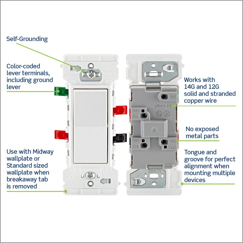 Leviton Lever Edge 15 Amp 3-Way Rocker Switch, E5603-SW, White