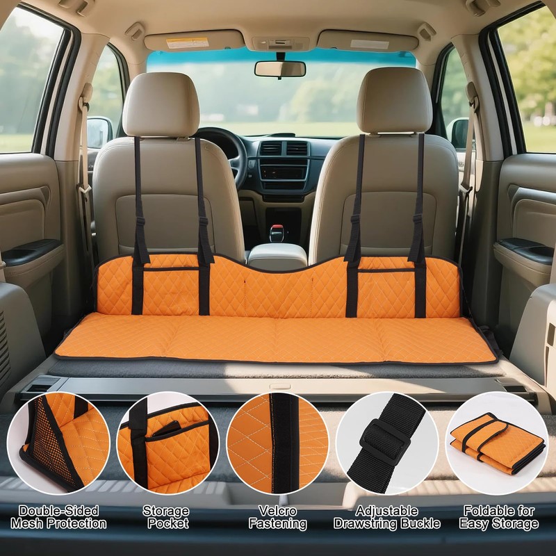 WODHMIEY Foldable Car Rear Seat Extender, Leather Seat Mattress for
