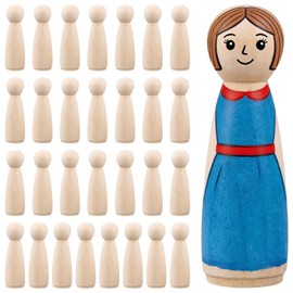 MOUYAT 30 Pack 3.5 Inch Unfinished Wooden Peg Dolls Girl, Natural Wood Angel Peg People for DIY Painting, Crafts, Art Projects and Home Decoration