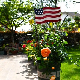 Patriotic Rustic Metal Yard Garden Stake, Small American Flag US Garden Flag 4th of July Decoration Stars and Stripes Design 7"x12"