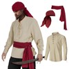 HSDOU Mens Pirate 3 Pcs Costume Set Renaissance Pirate Shirt