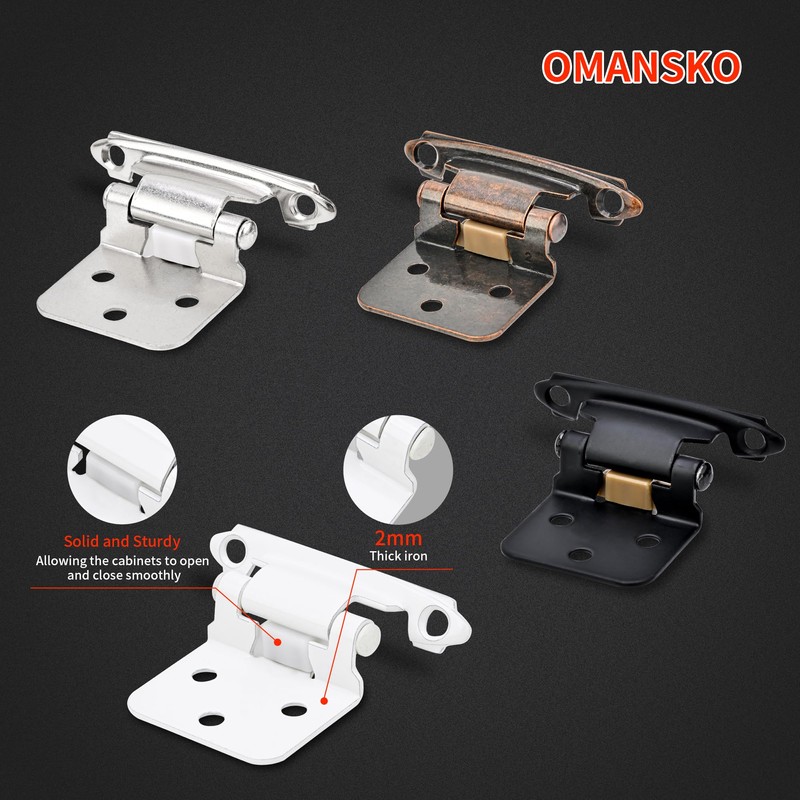 50 Pack 25 Pairs 1/2" Overlay Cabinet Door Hinges Satin