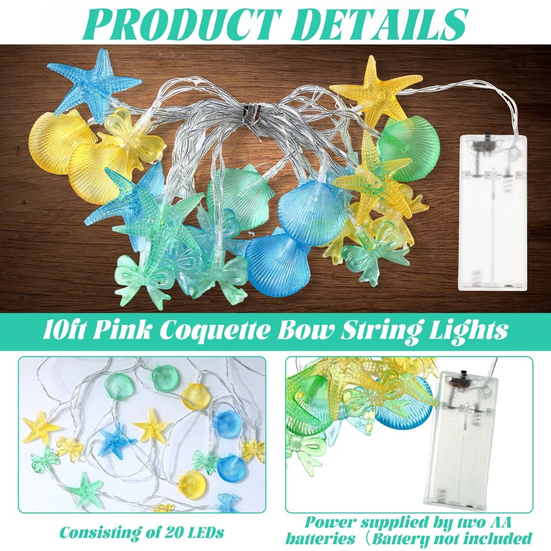 Ocean String Lights Beach Starfish Seashell Bow Decorative Fairy Lights