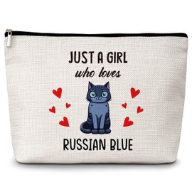 Cat Lover Gift Makeup Bags, Just A Girl Who Loves Cats Cosmetic Bag, Russian Blue Makeup Pouch Gifts for Cat Lovers Pet Owners, Birthday Christmas Gifts for Girls Women Friends -75