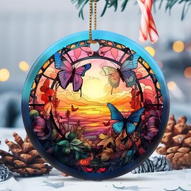 Ornament Butterfly, 2024 Christmas Ornament, Christmas Decoration, Holiday Present Idea, Heirloom Keepsake, Round 2D Acrylic, Gift Exchange, Bauble Present, Gift Idea, Butterfly (Butterfly-B)