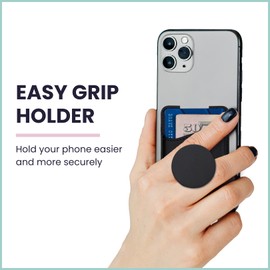 Wallaroo Wallets Premium Leather Phone Card Holder with Stand - Non-Slip Interior Strong Adhesive Grip - Phone Wallet Stick - Slim, Lightweight & Durable - Compatible with Most Phones