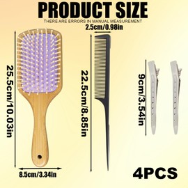 Hair Brush Set, Wooden Paddle Hairbrush Women, Included in the set are two large silver hair clips with a seamless design, Detangling Hairbrush for Long Short Curly Hair, Daily Hair Care and Travel