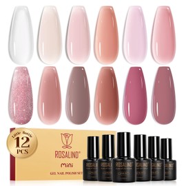ROSALIND Jelly Gel Nail Polish Set, 12 Colors Jelly Nude Gel Polish Set Pink Milky White Nail Polish Gel Neutral Transparent Sheer Gel Nail Gifts for Women