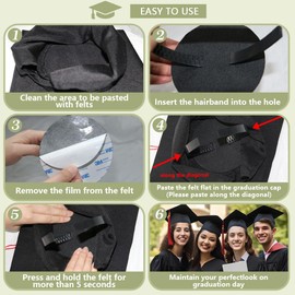 Tikitup Graduation Cap Headband,Firm Anti-fall Hair Band for Graduation Cap Headband Insert with Adhesive Felt,Class of 2025 Caps Accessory Gift(Black 2pcs)