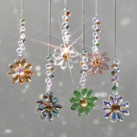 Blueshyhall 6PCS Crystal Suncatcher Hanging Ornament, Sunflower Window Sun Catchers Rainbow Maker Crystals Ornaments for Indoor Outdoor Patio Garden Decor