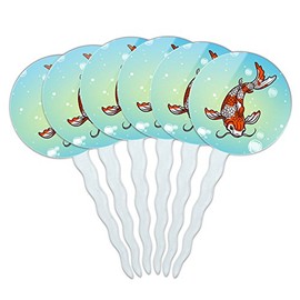 Set of 6 Cupcake Picks Toppers Decoration Sea Ocean Life - Koi Fish Japanese Chinese