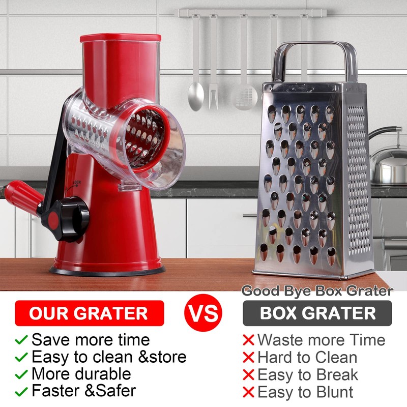 Rotary Cheese Grater with Handle, Kitchen Vegetable Grinder Slicer with