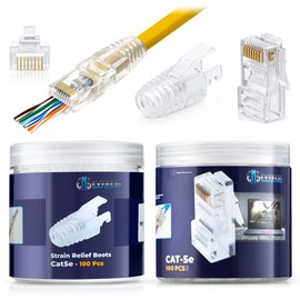 Everest Media Solutions Conectores Pass Through RJ45 Cat5e con Botas de Alivio de Tensión - Paquete de 100/100 | Modular Plug para Cable de Ethernet UTP Sólidos o Trenzados