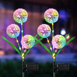 BONLION Solar Lights Outdoor Garden Decor, 2 Pack Upgraded Solar Garden Lights Decorative Dandelion with 36 Colorful LED - IP65 Waterproof Solar Lights Outdoor for Yard, Lawn, Pathway and Wedding