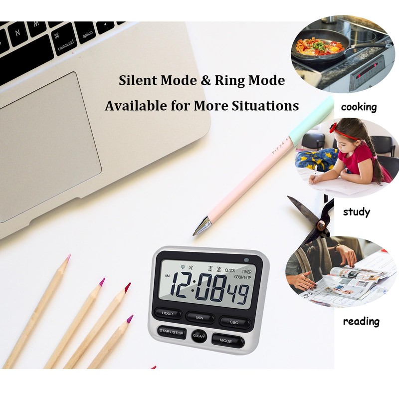 Digital Dual Kitchen Timer with Strong Magnet,24-Hour Countdown & Stopwatch,Loud