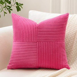 Sungeek 1 Piece Corduroy Cushion Cover, Cross Stripes Pattern Corduroy Cushion Covers, Sofa Cushion, Decorative Cushion, Patchwork Design, Decorative Cushion Covers for Living Room (40 x 40 cm, Hot