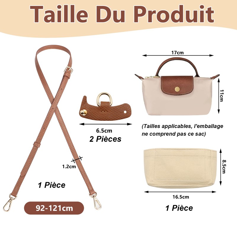 VEGCOO Bag Organizer and Shoulder Strap Set, Longchamp, Mini Bag