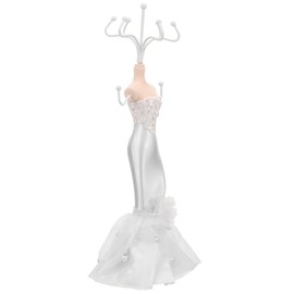 EXCEART Jewelry Holder Mannequin in Evening Gown Trinket Display Stand Necklace Display Rack Earring Bracelet Rings Organizer for Girls Women White