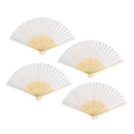 Thy Collectibles Pack of 4 Handheld Paper and Bamboo Folding Fans for Wedding Party, Church, Festivals, Home and DIY Decoration (White)