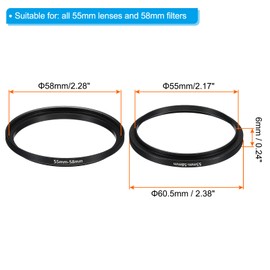 PATIKIL 55mm-58mm Metal Step Up Ring, 2 Pack Camera Lens Filter Adapter Ring Aluminum Filter Adapter Ring for Camera Lenses Hood, Black