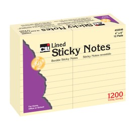 Charles Leonard Sticky Notes, 4 x 6 Inch, 100 Sheets per Pad, Yellow, 12 Pack (33546)