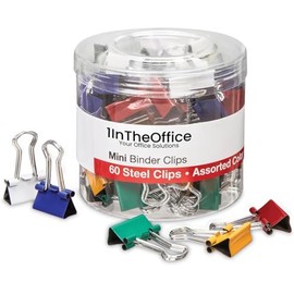 1InTheOffice Mini clips para carpeta, abrazadera de papel, clips de metal para carpeta de documentos, clip para carpeta de documentos, colores surtidos, paquete de 60