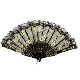 For Don Quixote and Spanish Dances, Kitori♪【Rose Pattern】 Longing Ballerina Ballet Race Fan, Practice Ballet Supplies (Black)