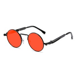 YAMEIZE Retro Round Circle Sunglasses Men-Steampunk Style Vintage Trendy UV400 Protection Women Sunglasses BlackRed