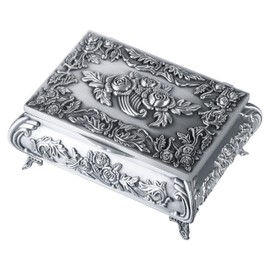 INFINIONLY Jewelry Box for Women, Tin Alloy Jewelry Box, Vintage Metal Carved Roses Jewelry Box, Four-Legged Jewelry Box, Jewelry Storage Box, handicrafts, no Deformation, no Rust, Vintage Silver