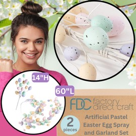 Artificial Spring Pastel Easter Egg Spray and Garland 2 Piece Set – Springtime Pastel Easter Egg Home Decor for Table Arrangements, Fireplace Mantel, and Seasonal Centerpiece Decorations (60" Long)
