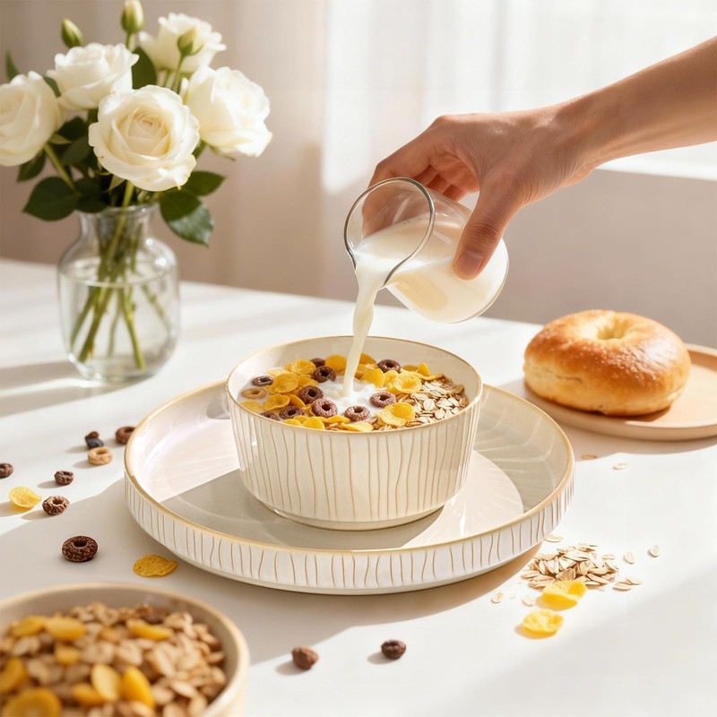 Feastly Stoneware Dinnerware Sets for 4, 12 Pcs Ribbed Reactive