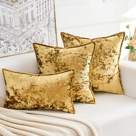Yonous Premium Series, Crushed Velvet Cushion Covers, Luxury Thick Throw Pillow for Home Decor, Gold, 18 x 18 Inch / 45 x 45 cm