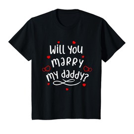 Marriage Proposal with Child Designs Kids Unisex Black Large Modern Letter Print T-Shirt