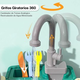 Tucorresi Cocina de Juguete de 23 Piezas, Juego de Fregadero de Cocina con Sistema Automático de Agua Corriente, Juego de Cocina de Juguete, Juguetes Educativos, Regalos Mayores de 3 Años