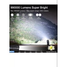 BengMxj Rechargeable LED Flashlights, 990000 High Lumens Flashlight, XHP70 Tactical F...