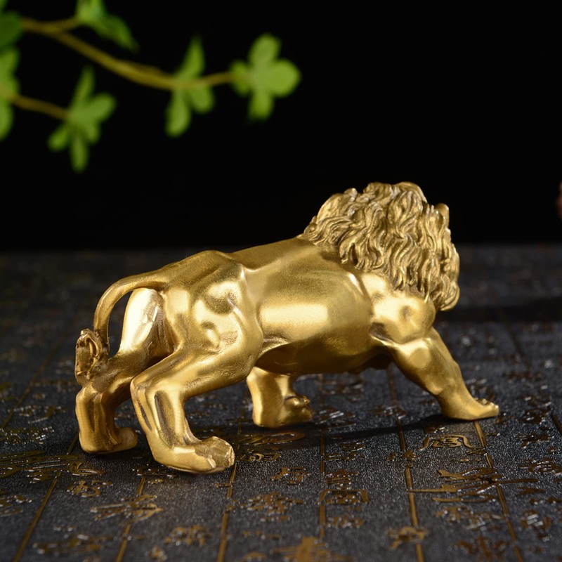 STCREE Fengshui Brass Lion Statue Handmade Modern Gold Figurine Home