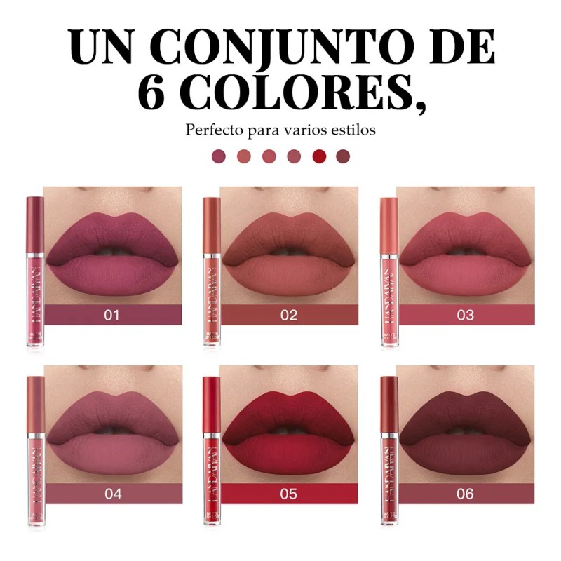 Set De 6 Labiales Handaiyan Lápiz Labial Color Rojo Mate