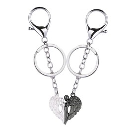 AMOR SPES 2PCS Couple Angel Keychain Set Valentines Gifts for Boyfriend Girlfriend Husband Wife Black White Angel Key Ring