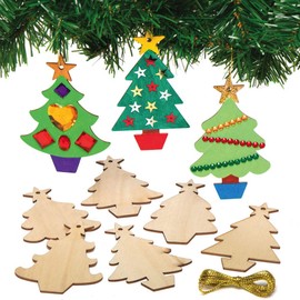 Baker Ross AX425 Christmas Tree Wooden Decorations - Pack of 12, Make Your Own Christmas Decorations and Christmas Ornaments, Great Christmas Crafts for Kids