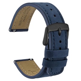 WOCCI 20mm Retro Leather Watch Strap for Men and Women, Quick Release Replacement Band with Black Buckle (Blue)