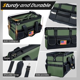 Heavy Duty Tool Bag 20-Inch, 28-Pocket Portable Soft Tool Box Organizer Storage with 4 Detachable Tool Pouch Zipper Bag, Handle Tactical Carry Tote Empty Toolbox with Large Zipper, Gifts for Men Dad