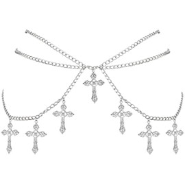 Sacina Silver-tone Cross Chain belt, Waist Belly Chain, Gothic Goth Punk Grunge Emo Belt, Goth Accessories