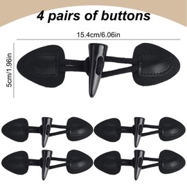 Dewocke 4 Pair Black Horn Toggle Buttons, Leather Sew-On Toggles, Vintage Replacement Buttons for Coats, Jackets, Capes, Windbreakers and Sweaters, Ideal for DIY Clothing and Handmade Projects