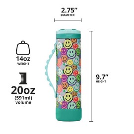 Elemental Iconic Kids Water Bottle with Straw Lid & Stress Reliever Pop It Handle, Leak-Proof When Closed, Triple Insulated Stainless Steel Reusable Thermos Water Bottle, 20oz - Graffiti Smile