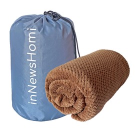 INNEWSHOMI Travel Essentials for Flying Airplane Blanket Neck Pillow Compact 35x66in with Bag Car Headrest Pillow for Road Trips Camping (Brown)