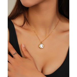 Star and Moon Necklace Pendant, 18k Gold Plated Mother of Pearl, Complete with Moon Charm and Folklore Touch Gift for Her, Birthday, Wedding, Anniversary, Valentines Day